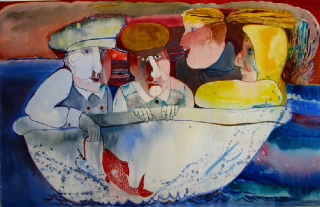 Rub-A-Dub-Dub 26" x 36"
Three men in a tub but how did she get in?
It's all a red herring! Rub-A-Dub-Dub 26" x 36"
Three men in a tub but how did she get in?
It's all a red herring!